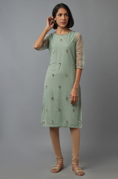 Green Sequin Maharani Net kurta