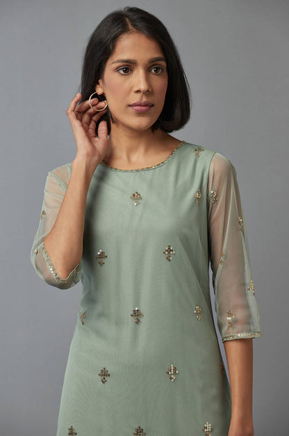 Green Sequin Maharani Net kurta