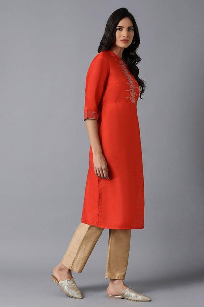 Orange Embroidered kurta - wforwoman