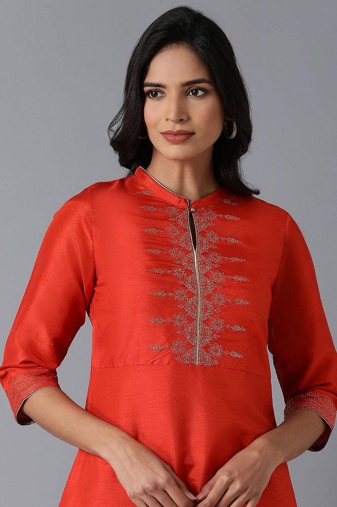 Orange Embroidered kurta - wforwoman