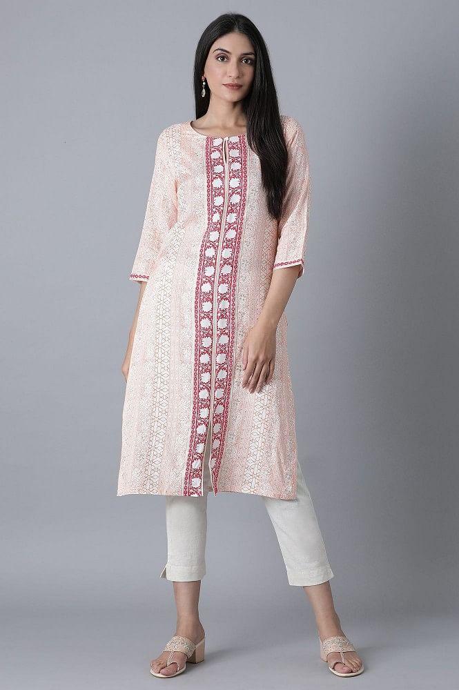 Peach Printed Straight kurta - wforwoman