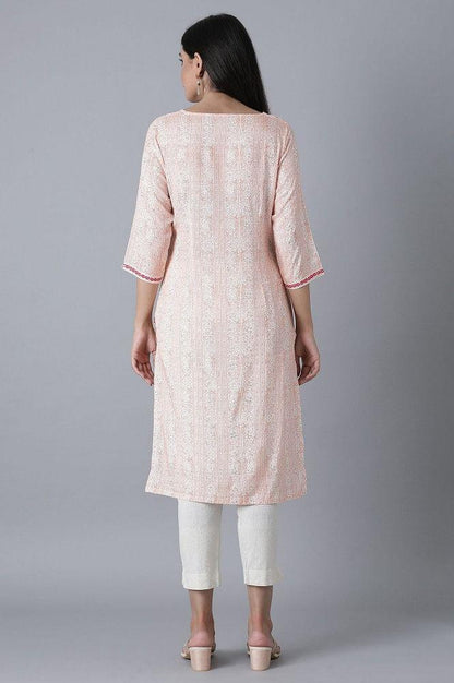 Peach Printed Straight kurta - wforwoman