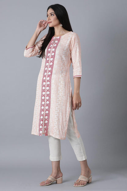 Peach Printed Straight kurta - wforwoman