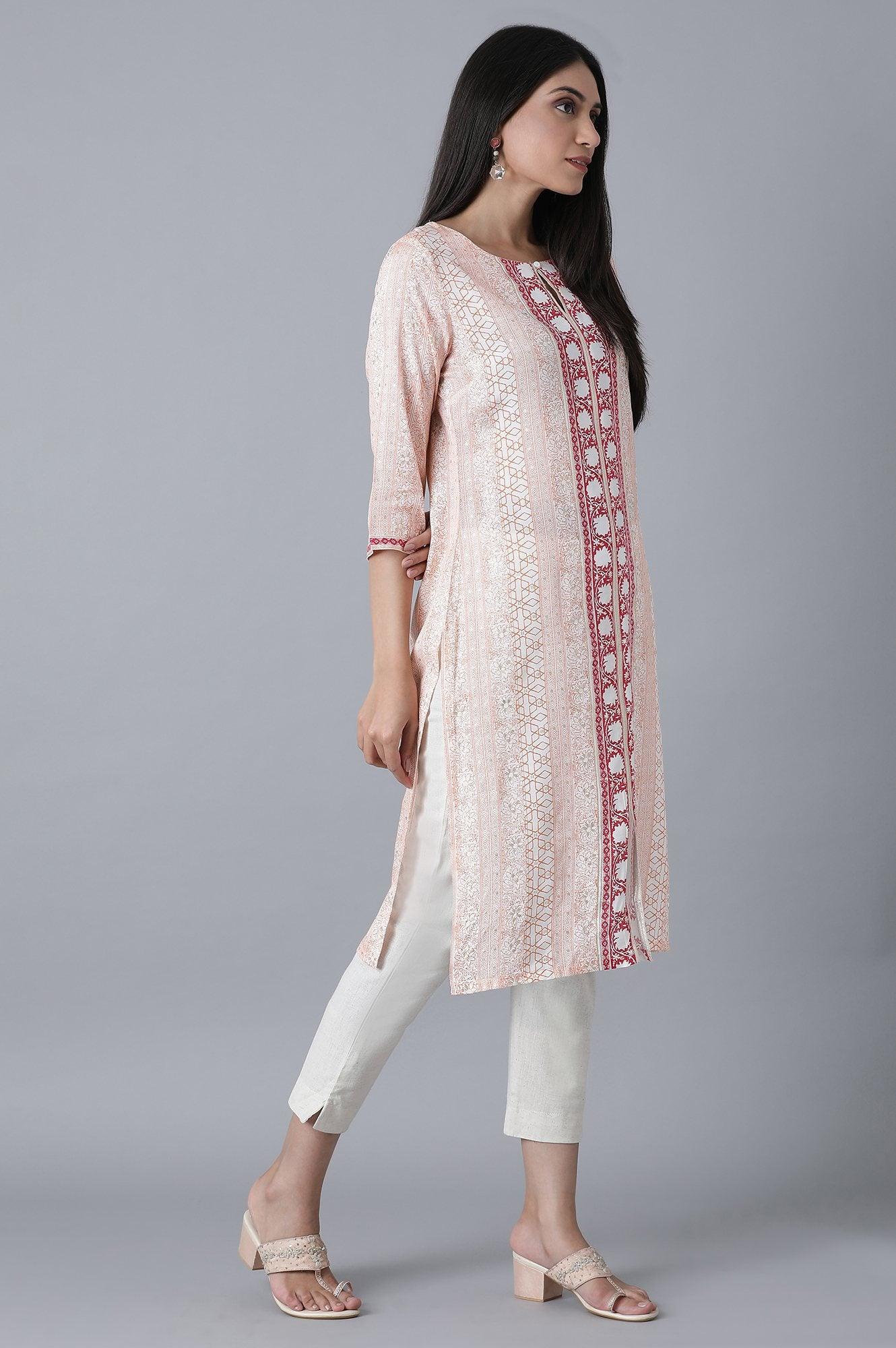 Peach Printed Straight kurta - wforwoman