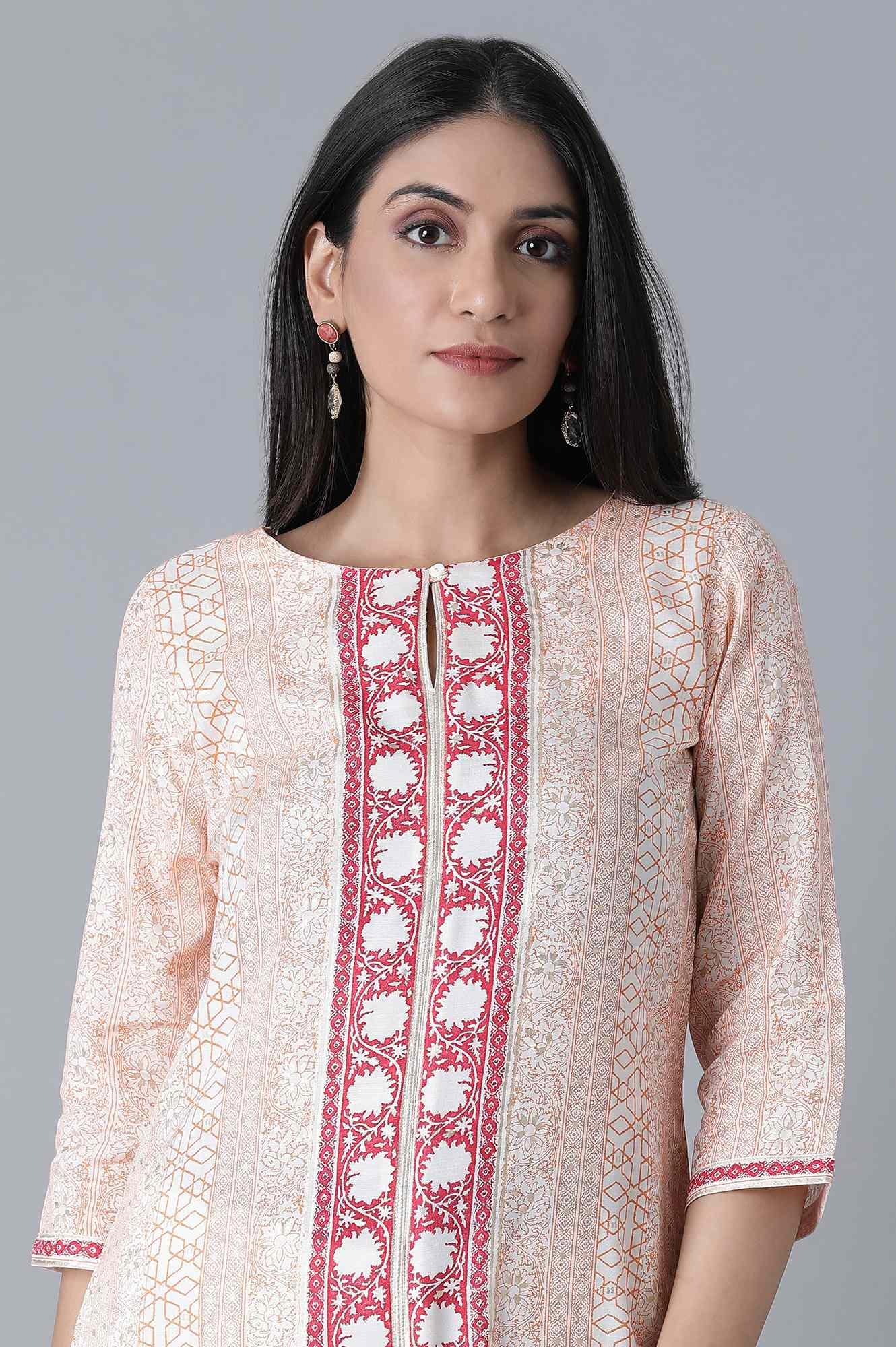 Peach Printed Straight kurta - wforwoman