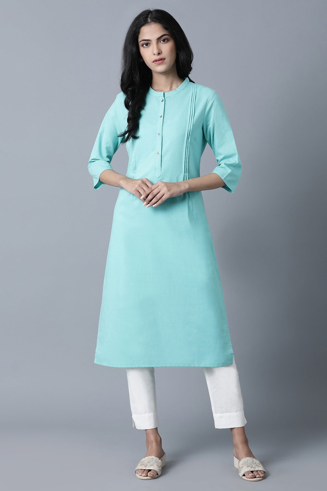 Turquoise Blue Solid kurta