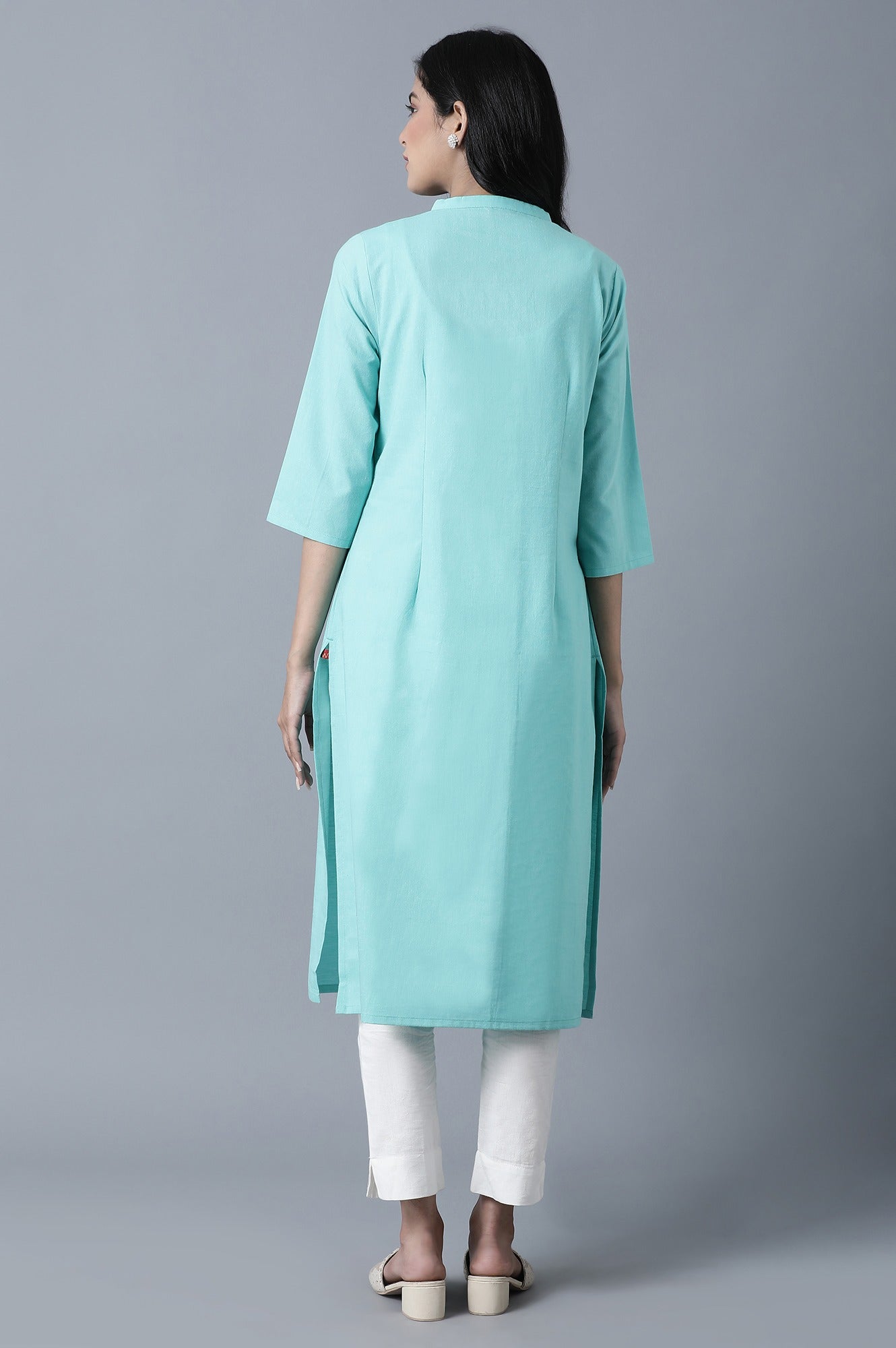 Turquoise Blue Solid kurta