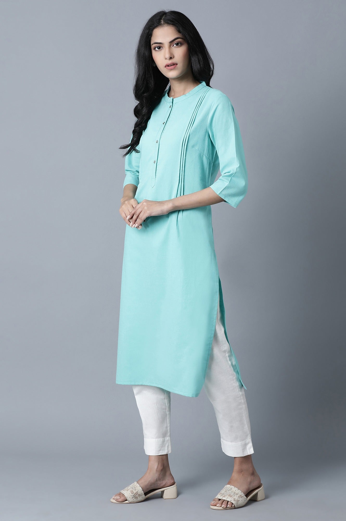 Turquoise Blue Solid kurta