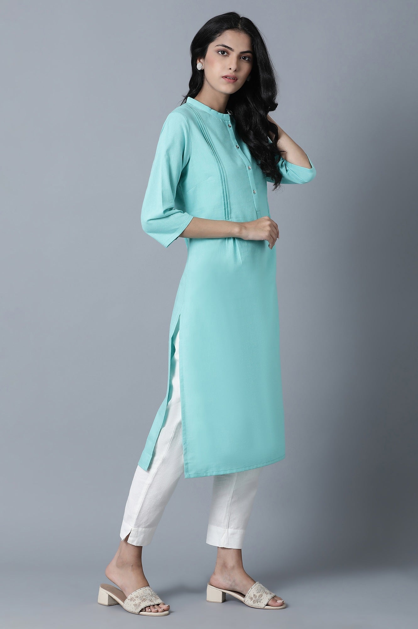 Turquoise Blue Solid kurta