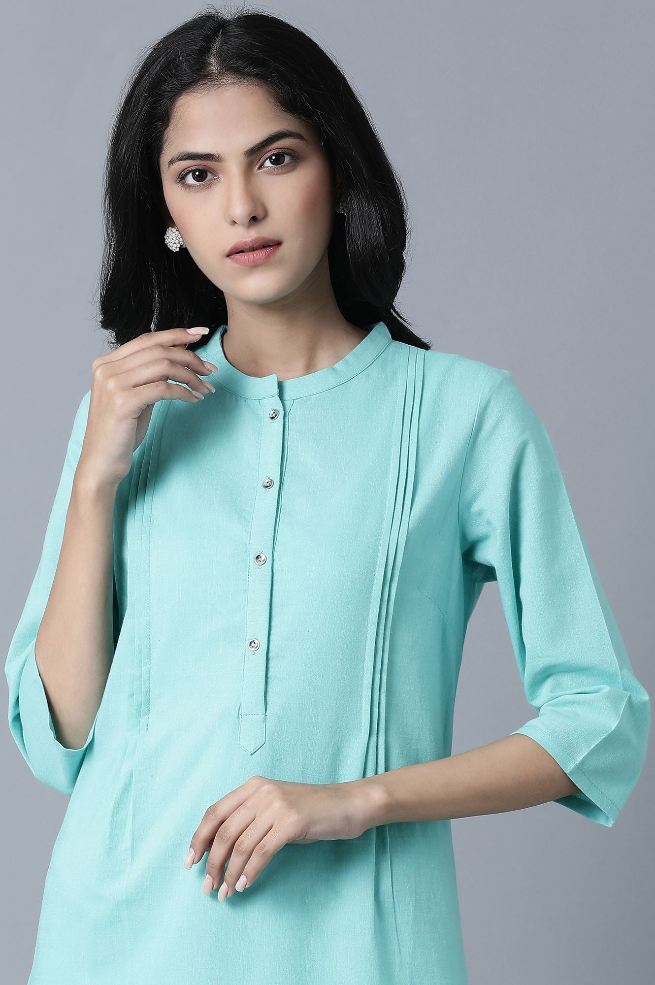 Turquoise Blue Solid kurta