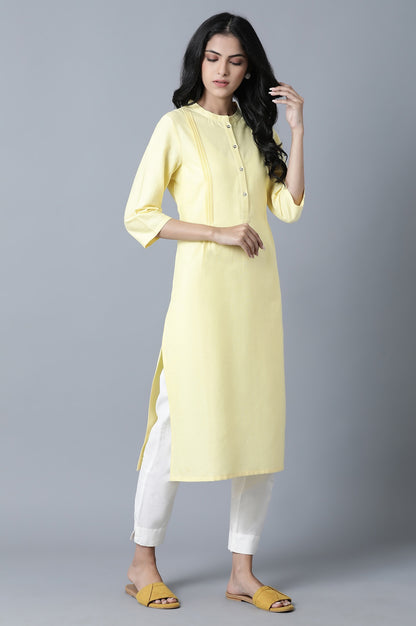 Light Yellow Pleat Detail kurta