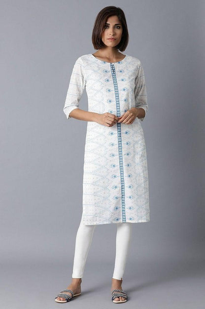 Ecru Printed Straight kurta - wforwoman