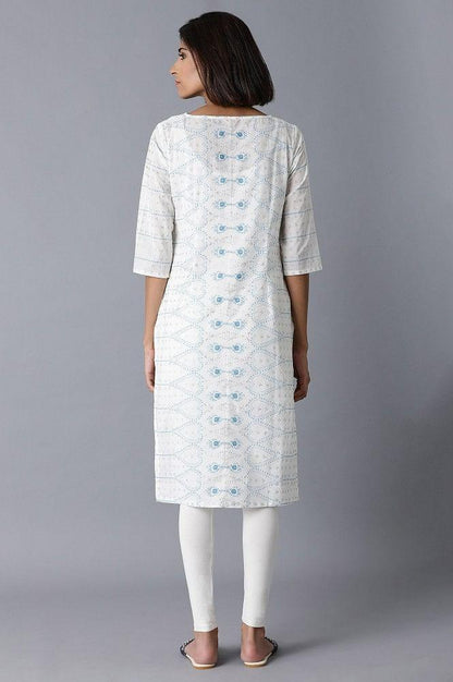 Ecru Printed Straight kurta - wforwoman