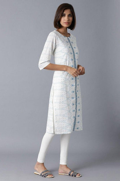 Ecru Printed Straight kurta - wforwoman