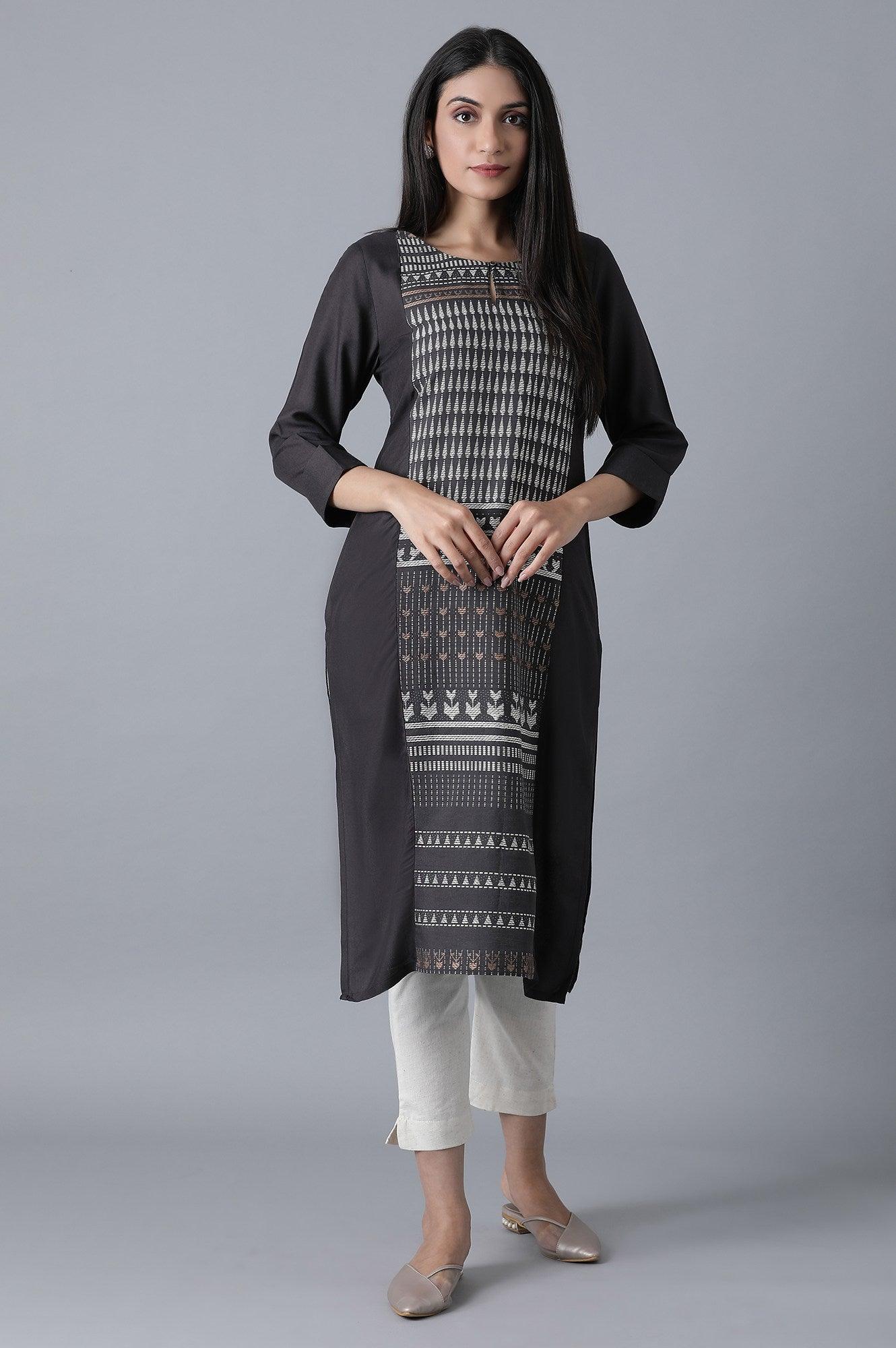 Dark Grey Dobby kurta - wforwoman