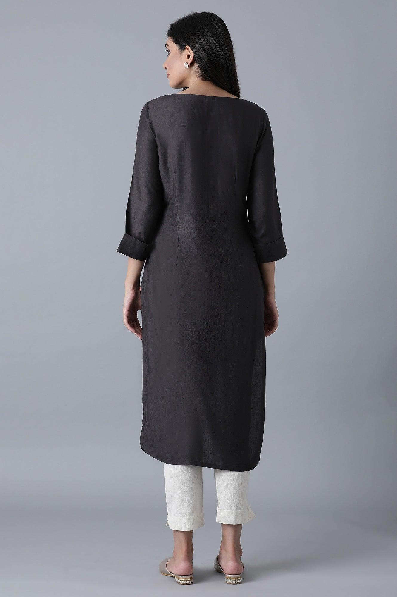 Dark Grey Dobby kurta - wforwoman