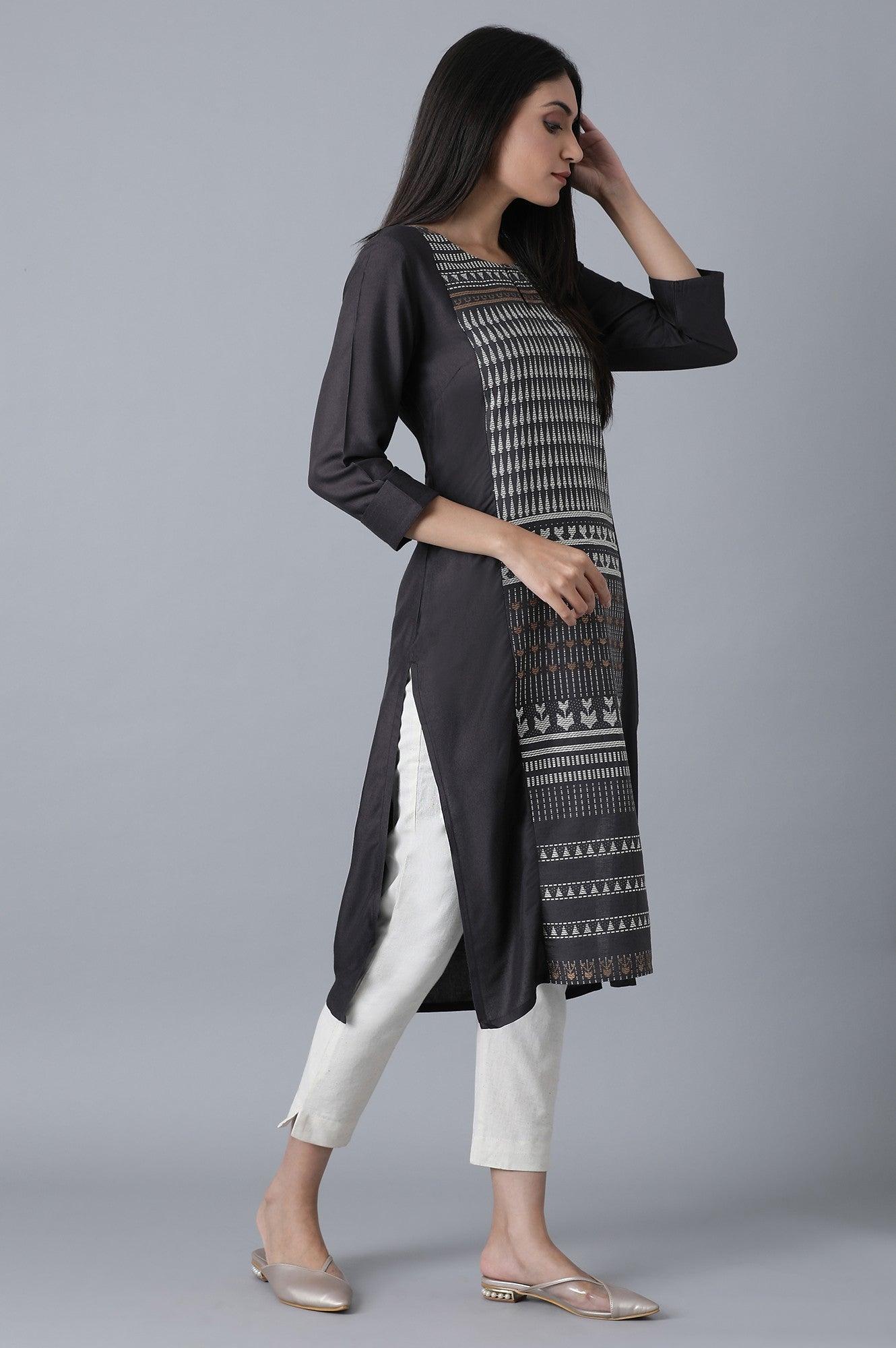 Dark Grey Dobby kurta - wforwoman