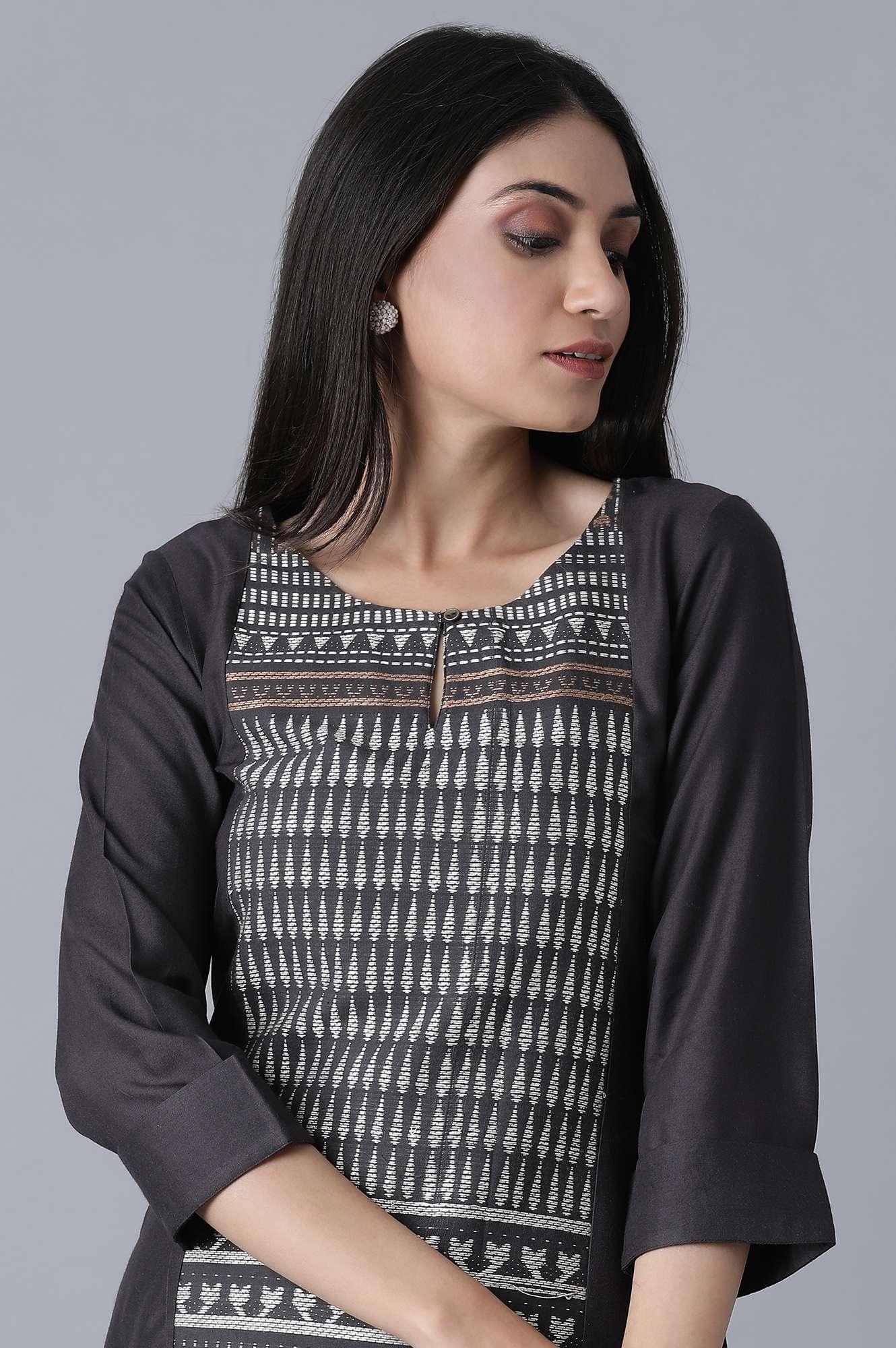 Dark Grey Dobby kurta - wforwoman