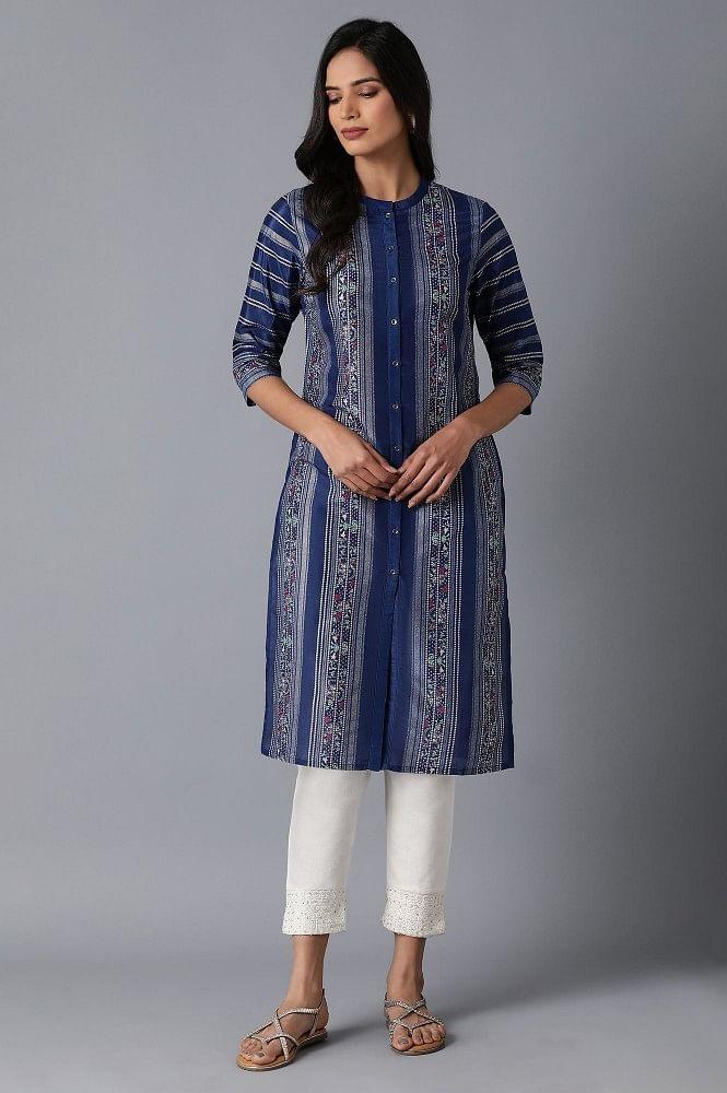 Blue Printed kurta - wforwoman