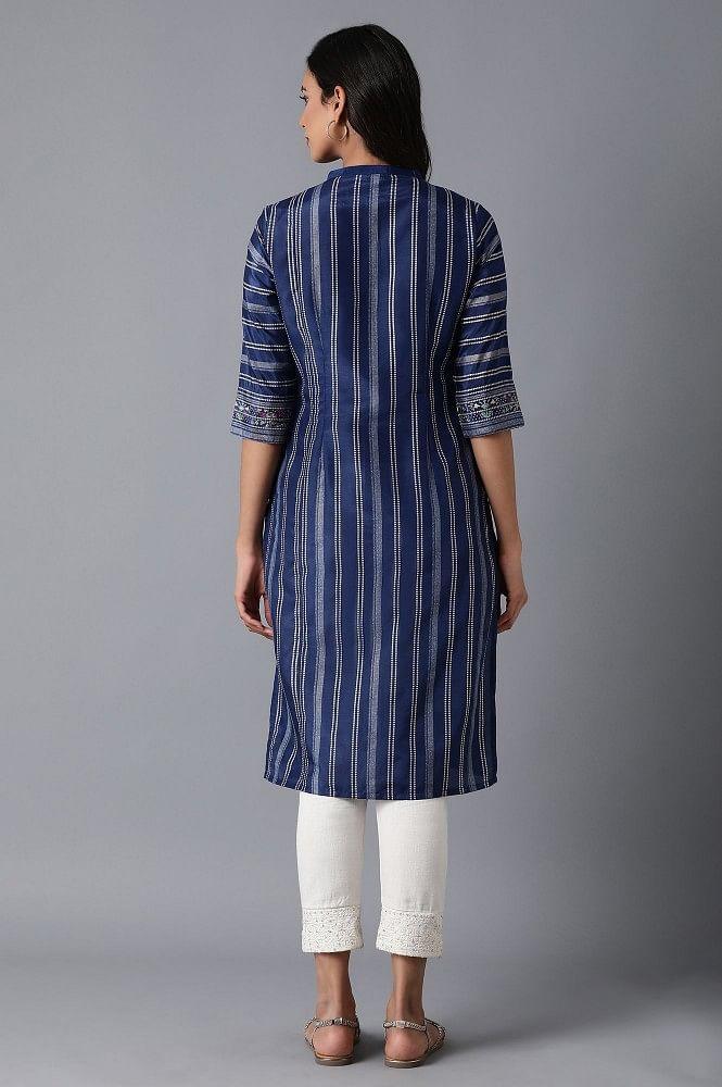 Blue Printed kurta - wforwoman