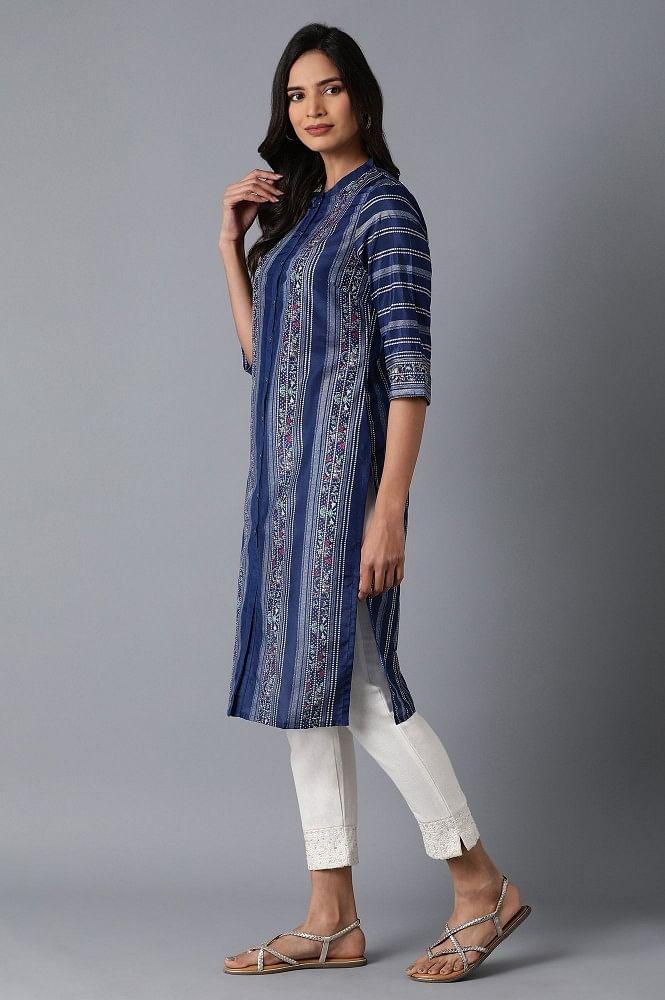 Blue Printed kurta - wforwoman