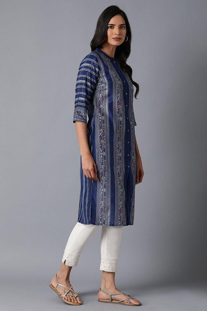 Blue Printed kurta - wforwoman