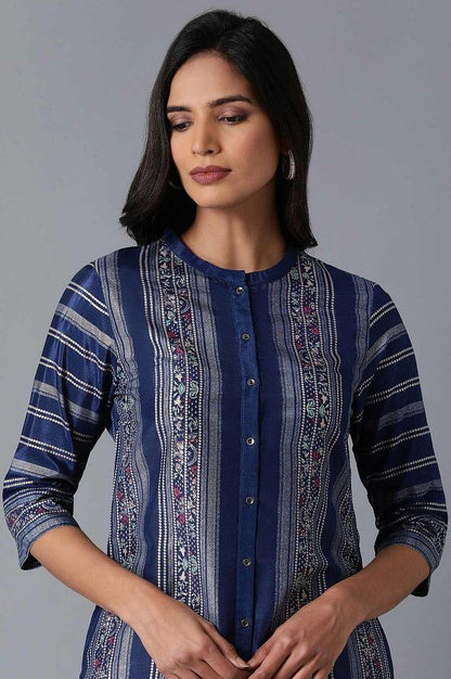 Blue Printed kurta - wforwoman