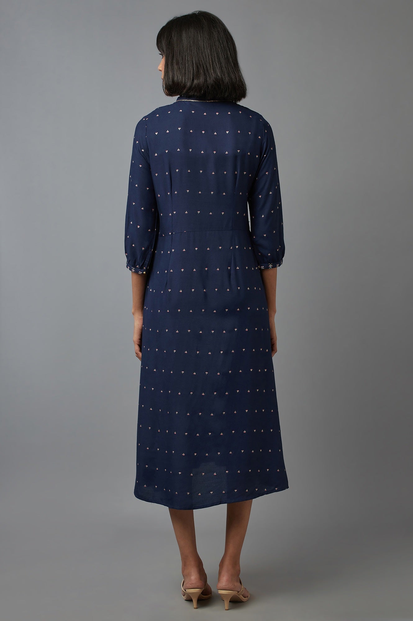 Navy Blue Embroidered A-line kurta