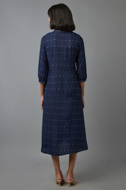 Navy Blue Embroidered A-line kurta