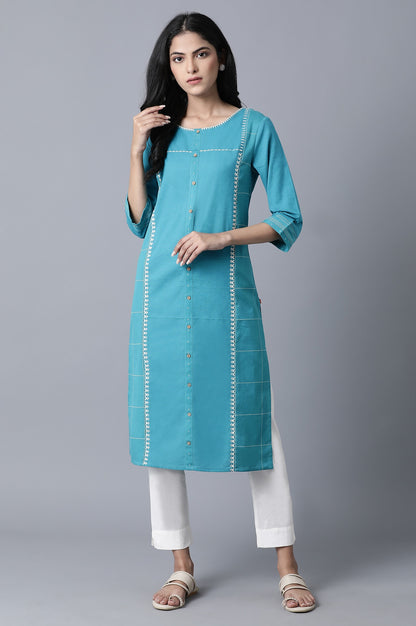 Blue Printed and Embroidered kurta