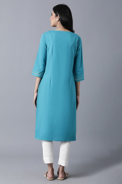 Blue Printed and Embroidered kurta