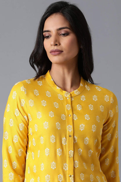 Bright Yellow Floral Print kurta - wforwoman