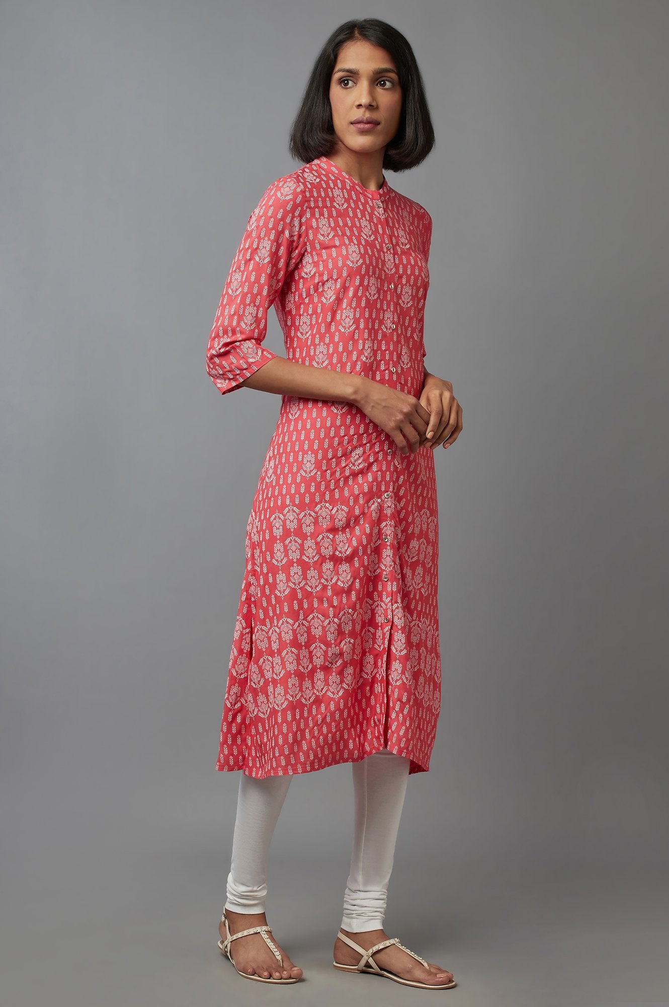 Pink Printed Button Down kurta