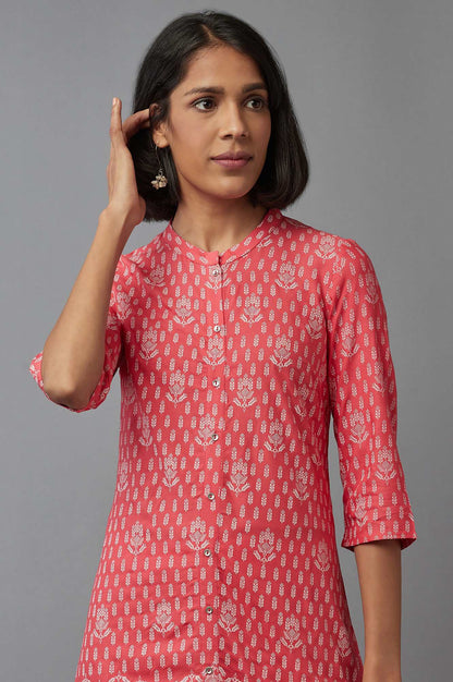 Pink Printed Button Down kurta