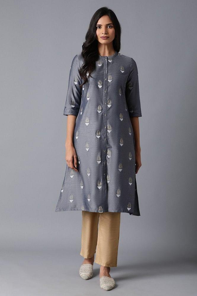 Blue Chambray kurta - wforwoman