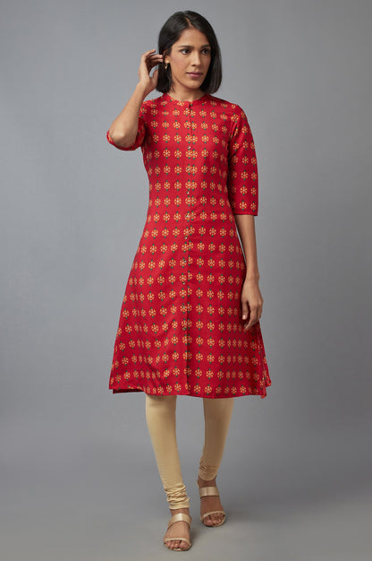 Red Printed Button Down kurta