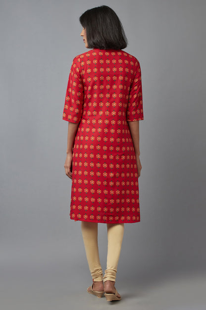 Red Printed Button Down kurta