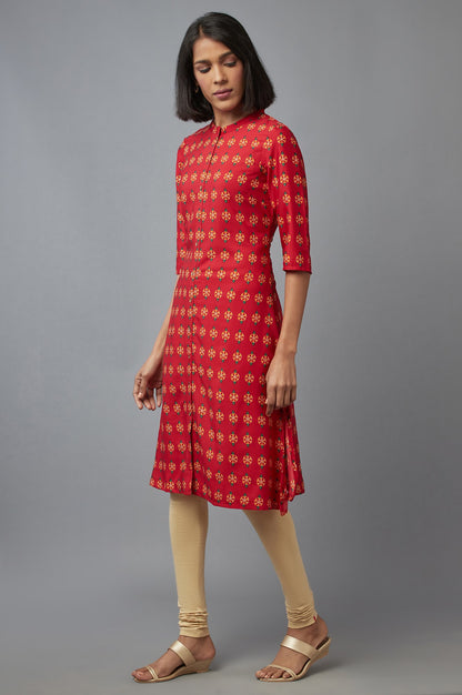 Red Printed Button Down kurta