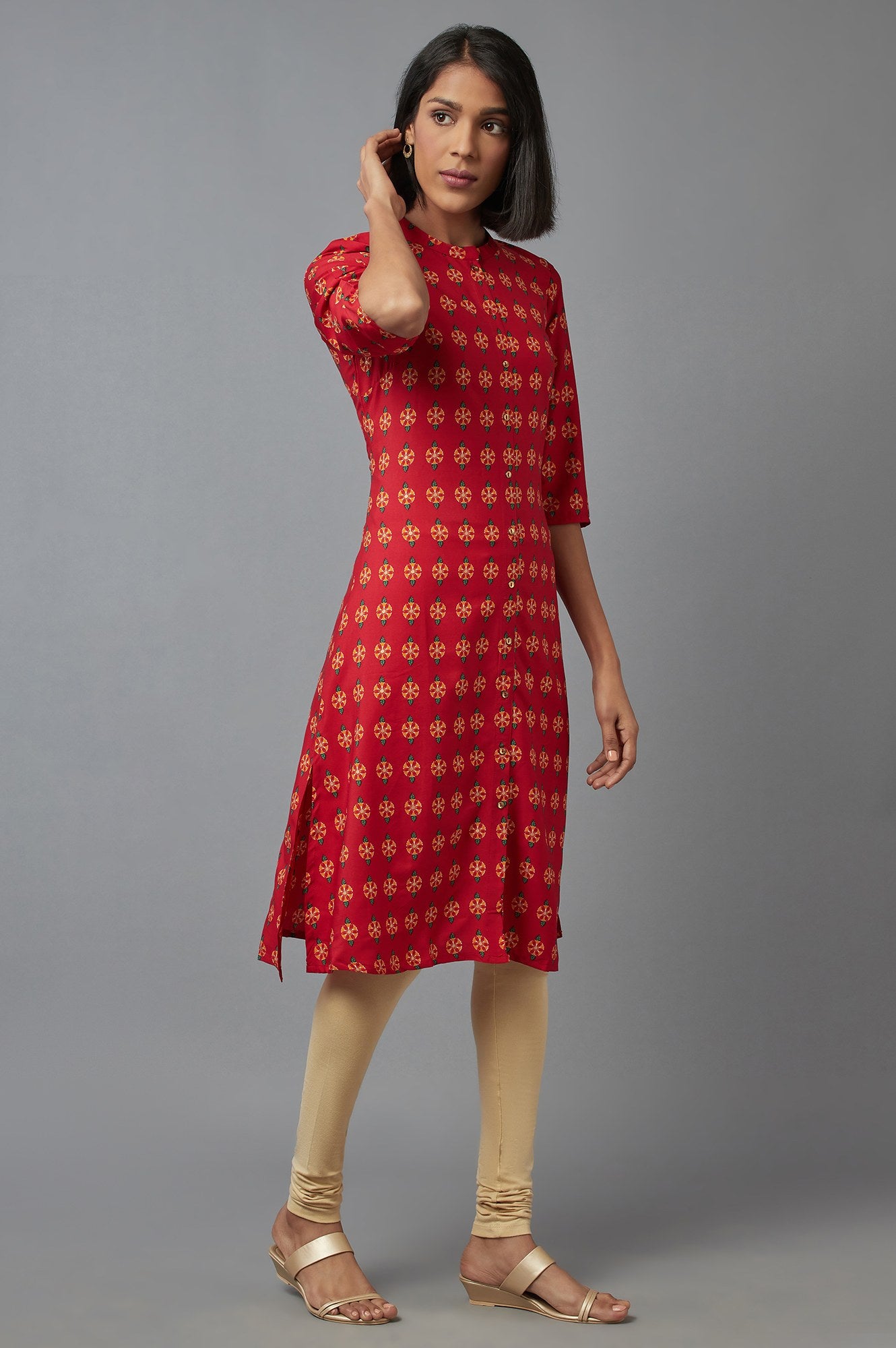 Red Printed Button Down kurta