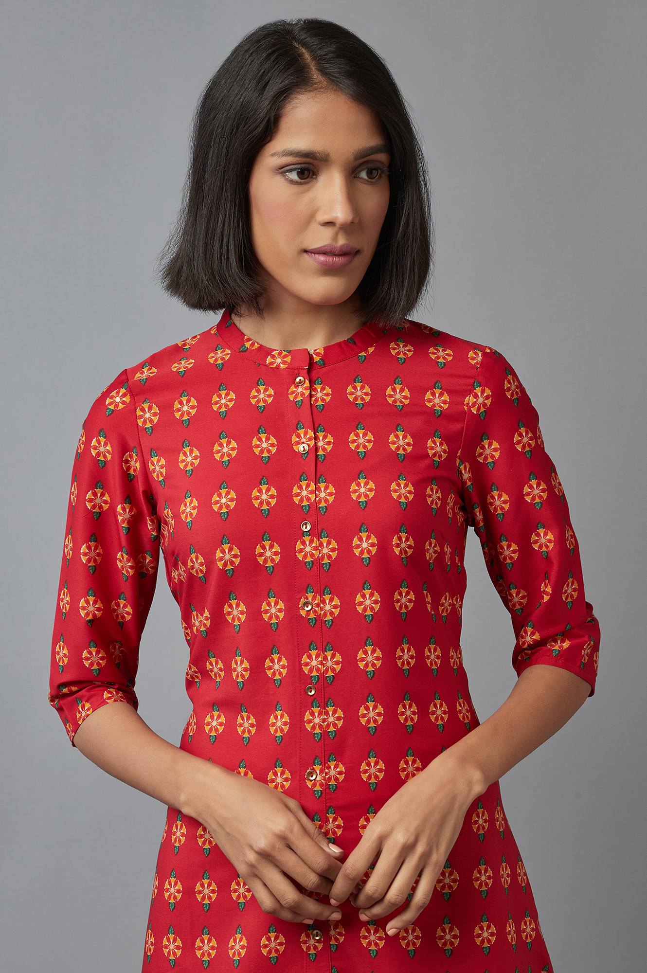 Red Printed Button Down kurta