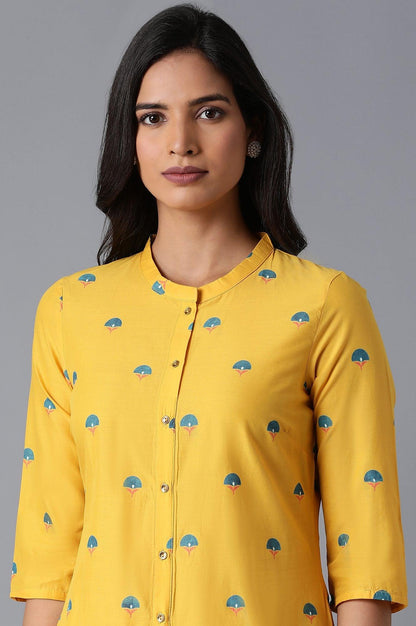 Bright Yellow Printed A-Line kurta - wforwoman