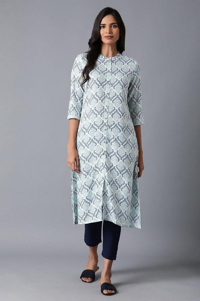 Ecru Printed kurta - wforwoman