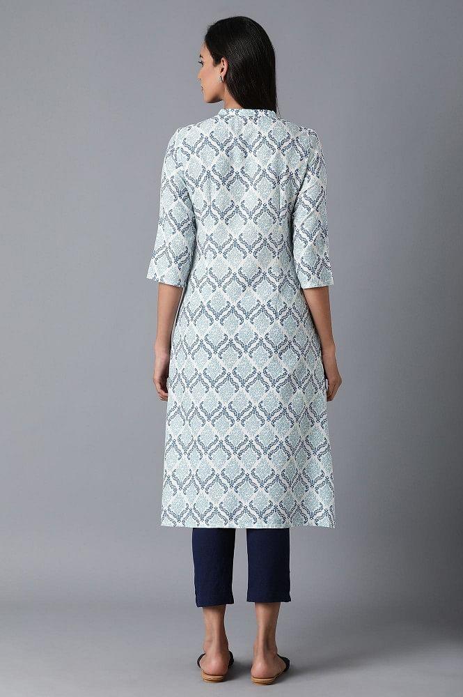 Ecru Printed kurta - wforwoman