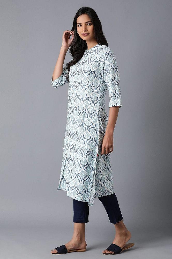 Ecru Printed kurta - wforwoman