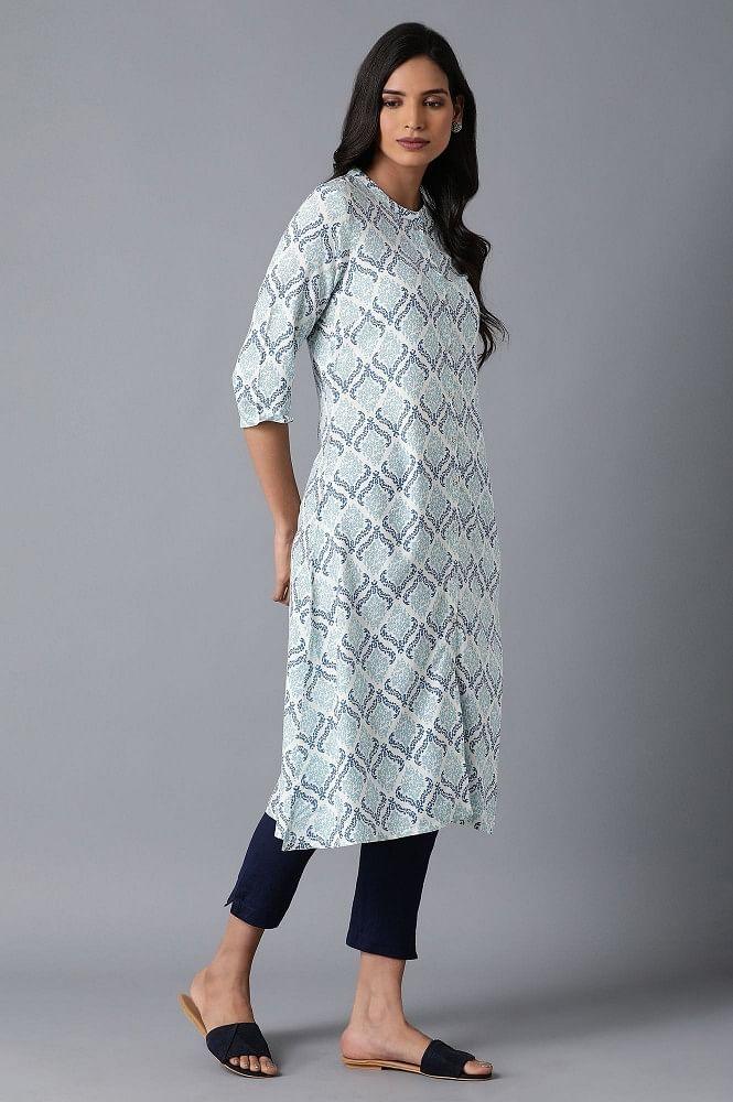 Ecru Printed kurta - wforwoman