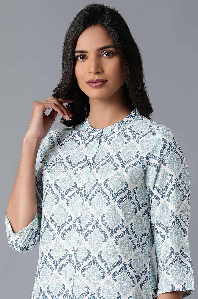 Ecru Printed kurta - wforwoman