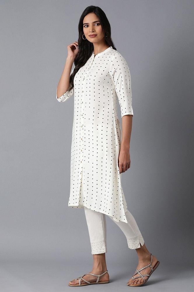 Ecru A-Line Printed kurta - wforwoman