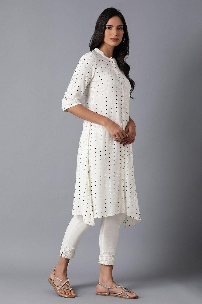 Ecru A-Line Printed kurta - wforwoman