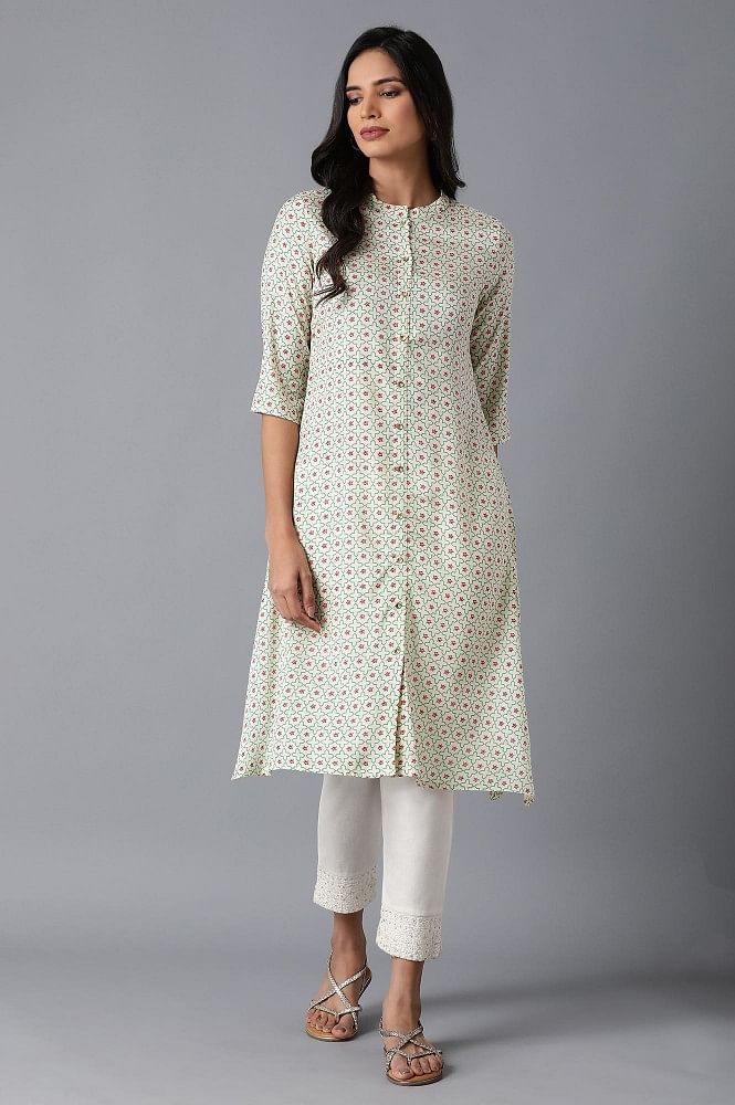 Ecru Mughal Print kurta - wforwoman