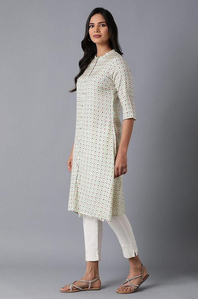 Ecru Mughal Print kurta - wforwoman